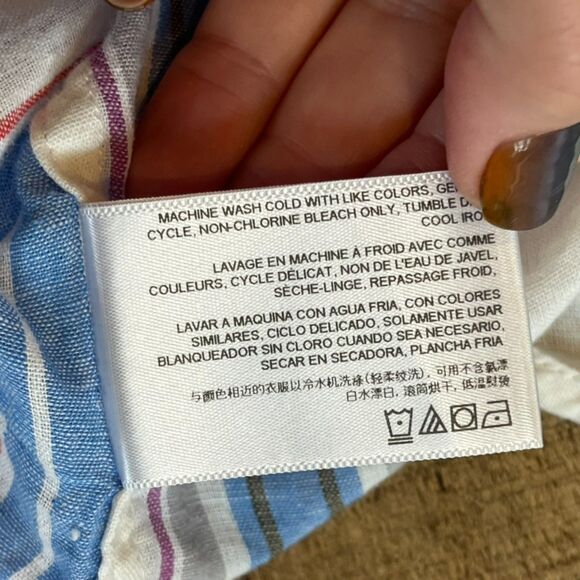 AG Adriano Goldschmeid Linen Cotton Button Front Shirt Band Collar Medium - Picture 9 of 9